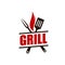 Grill bar icon with barbeque, grilling tools