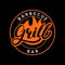 Grill barbecue bar hand written lettering logo, label, badge or emblem with fire.