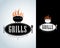 Grill Design Element in Vintage Style for Logotype, Label, Badge and other design. Fire flame retro illustration.