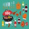 Grill grilled meat wine sauces. Vector illustration