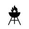Grill icon. Bbq icon. Barbecue with fire for picnic. Barbeque in metal roaster on charcoal. Silhouette for grilling. Illustration