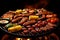 Grill master\\\'s delight, steak, sausages, chicken, and veggies sizzle on BBQ