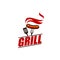 Grill restaurant, barbeque equipment icon or label