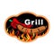 Grill sticker on fiery background