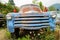 The grille of a blue 1949 Chevy 6400 truck in Idaho, USA - July 26, 2021