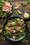 Grilled Asparagus, parma ham salad with mozzarella cheese and green vegetables
