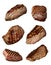 Grilled beef steaks in various kinds, collection on white background