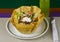 Grilled beef and vegetables taco salad on plate