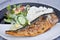 Grilled blue mackerel, grilled fish or grilled saba and rice