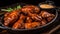 Grilled buffalo chicken wings, a gourmet snack with savory sauce generative AI