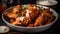 Grilled buffalo chicken wings with savory sauce on crockery plate generated by AI