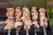 Grilled caucasus barbecue skewers in smoke. Selective focus