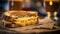 Grilled Cheese Sandwich On Stone, Blurred Background, Rustic Pub. Generative AI