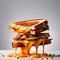 Grilled cheese sandwich, toasted bread oozing melted cheese