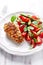 Grilled Chicken Breast with Asparagus and Cherry Tomato Salad with Herbs and Chia Seeds