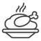 Grilled chicken in plate line icon, Christmas concept, Chicken grill sign on white background, Baked turkey icon in
