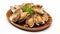 Grilled Clams In White Wood Plate With Parsley