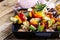 Grilled colorful vegetables skewers, vegan meal