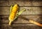 Grilled corn cob on vintage wood background