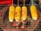 Grilled corn, vegetables on the hot stove