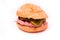 Grilled crocodile meat burger isolated on a white studio backgr