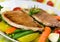 Grilled Cutlet Food , with colorful vegetable