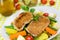 Grilled Cutlet Food , with colorful vegetable