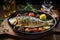 Grilled Dorade Royale fish served with fresh and baked vegetables
