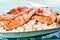 Grilled fresh salmon steaks with spicy chili