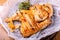 Grilled fried roast Chicken tobacco on cutting board with herb on wooden background