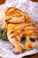 Grilled fried roast Chicken tobacco on cutting board with herb on wooden background