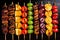 Grilled Fruits Set, Barbecue Fruit Pieces on Wooden Skewers, Vegetarian BBQ