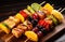 Grilled Fruits Set, Barbecue Fruit Pieces on Wooden Skewers, Vegetarian BBQ