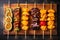 Grilled Fruits Set, Barbecue Fruit Pieces on Wooden Skewers, Vegetarian BBQ