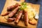 Grilled german sausage links with sauerkraut