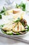 Grilled halloumi salad with eggplant and zucchini