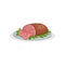 Grilled ham on a plate, traditional Christmas food vector Illustration on a white background