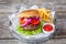 Grilled Hamburger with Lettuce, Tomato, Red Onion