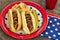 Grilled hotdogs at a patriotic cookout