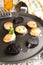 Grilled irish white and black pudding on a pan