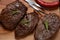 Grilled juicy beef steak with rosemary