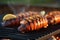 grilled lobster tails on a beachside grill