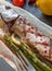 Grilled mackerel with asparagus