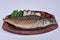 Grilled Mackerel Saba Shioyaki on wooden plate