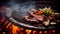 Grilled meat fillet on sizzling barbecue grid generated by AI