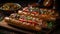 Grilled meat plate with hot dog appetizer generated by AI