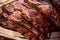 Grilled meat ribs. Meat steak. Close-up. Macro. Defocus