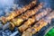 Grilled meat shish kebab on skewers outdoor