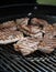 Grilled meat steak, marinated pieces of meat are grilled on the grill. Barbecue