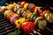 grilled mixed skewered vegetables on a hot barbecue grill